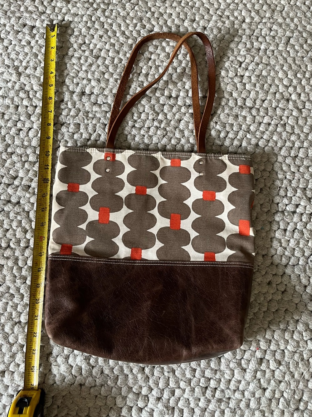 Ted Staggerwing Canvas and Leather Brown Patterned Tote Bag.